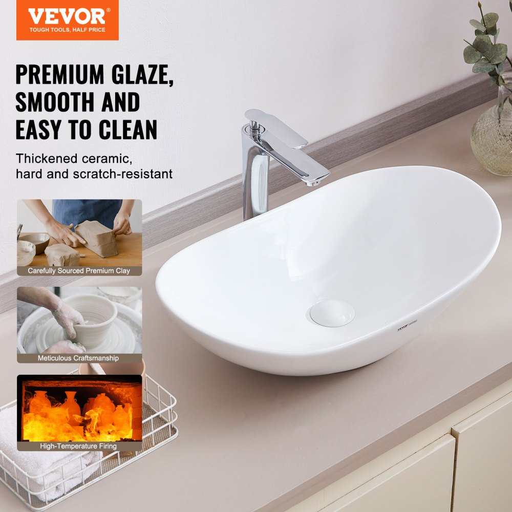 Modern Ceramic Vessel Sink 23.3" x 14.2" Bathroom Vanity Bowl Countertop