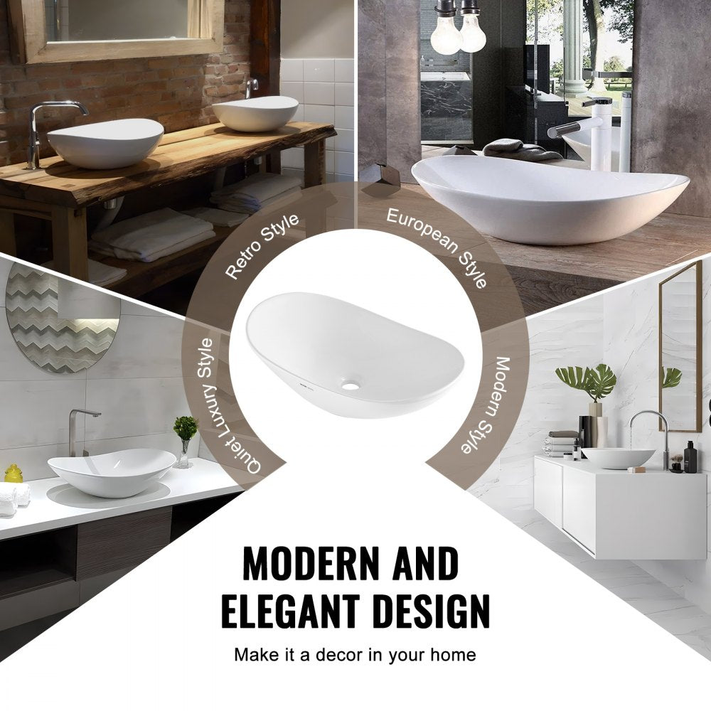 Modern Ceramic Vessel Sink 23.3" x 14.2" Bathroom Vanity Bowl Countertop