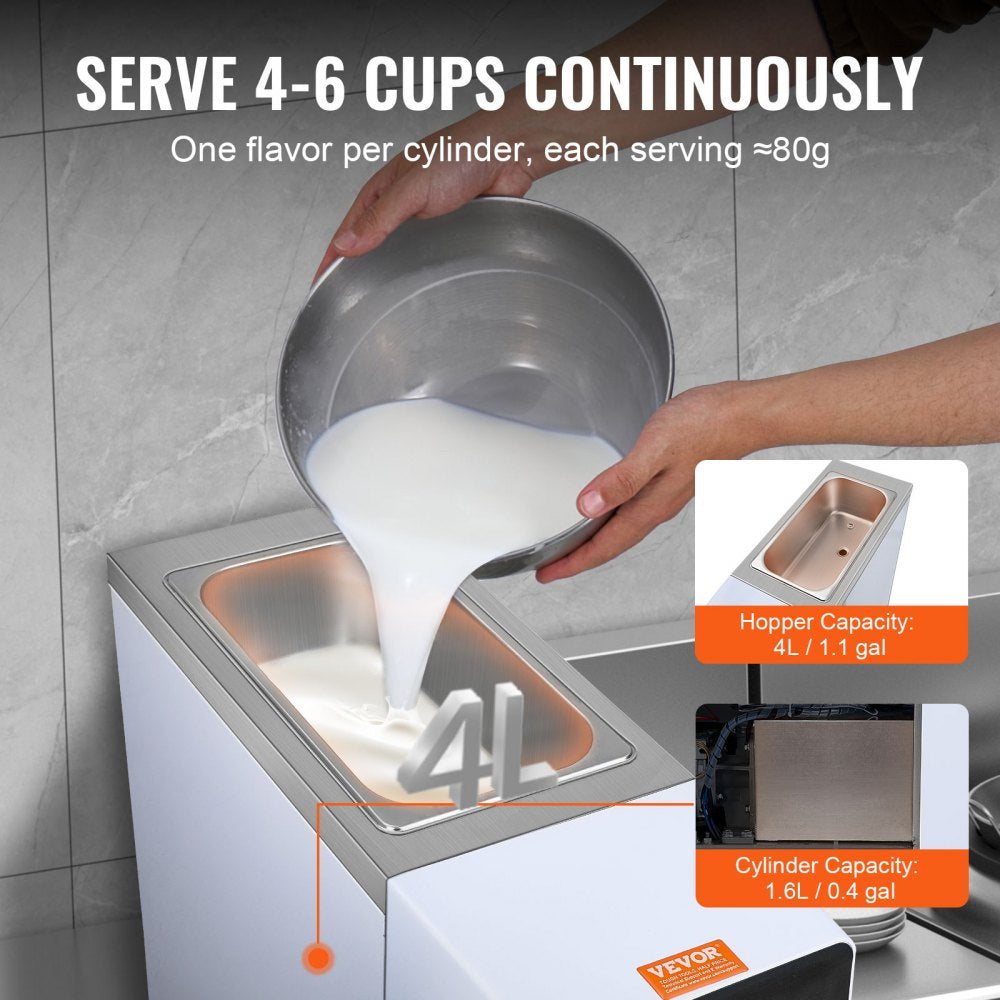 Commercial Ice Cream Machine, 10.6 QT/H Yield, 1000W Single Flavor Countertop Soft Serve Ice Cream Maker, 4L Hopper 1.6L Cylinder, Touch Screen Auto Clean Pre-cooling, for Restaurant Snack Bar