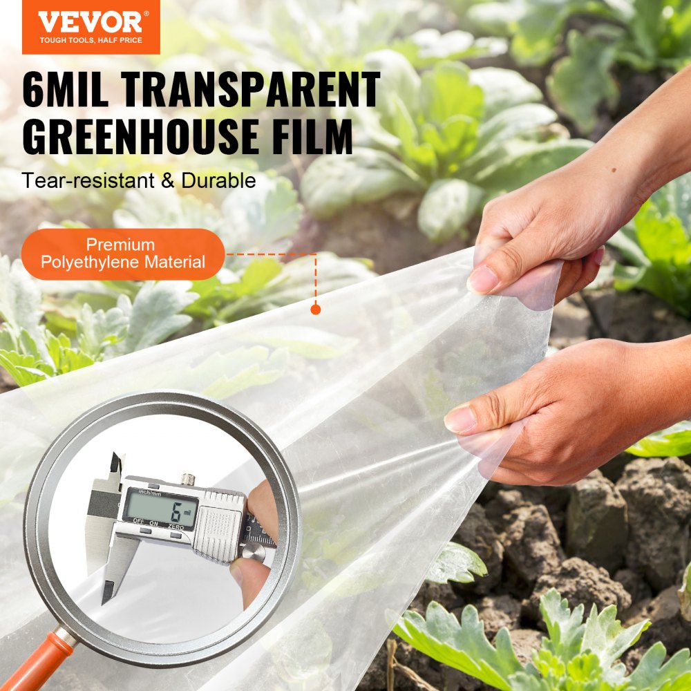 Greenhouse Plastic Sheeting 25 x 25 ft, 6 Mil Thickness Clear Greenhouse Film, Polyethylene Film 4 Year UV Resistant, for Gardening, Farming, Agriculture, Garden