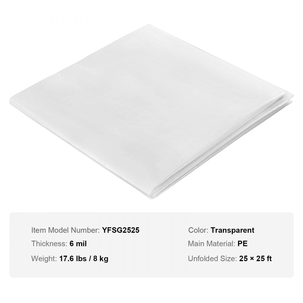 Greenhouse Plastic Sheeting 25 x 25 ft, 6 Mil Thickness Clear Greenhouse Film, Polyethylene Film 4 Year UV Resistant, for Gardening, Farming, Agriculture, Garden