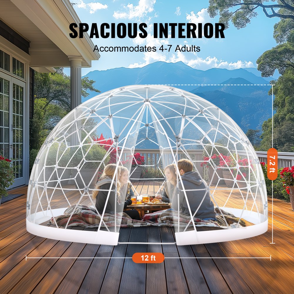 12FT Dome Bubble Tent Outdoor House Camping Shelter w/ Transparent Window