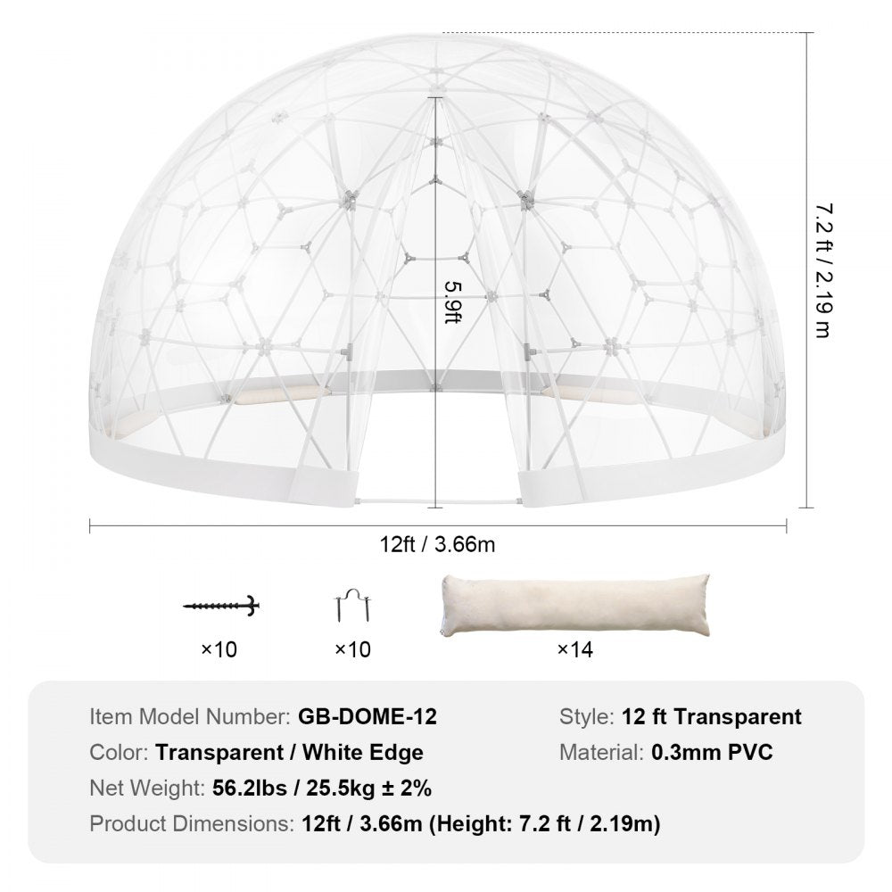 12FT Dome Bubble Tent Outdoor House Camping Shelter w/ Transparent Window