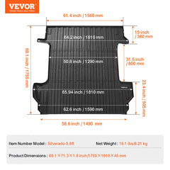 Truck Bed Mat Fit 2019-2024 Chevrolet Silverado/GMC Sierra 1500 Bed Liner