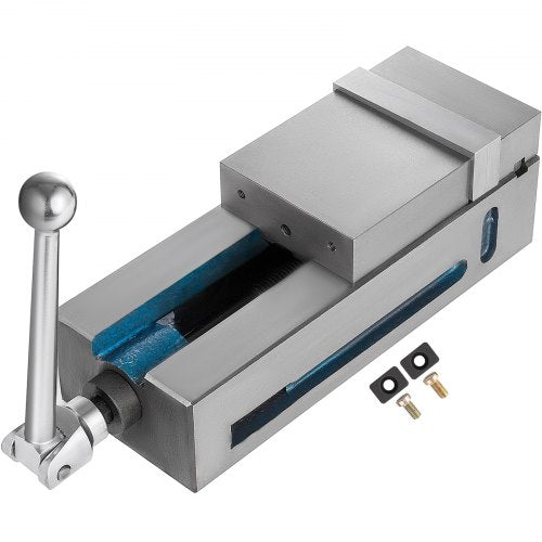 4-inch precision milling vise made of nodular cast iron with steel jaws and clamping handle.