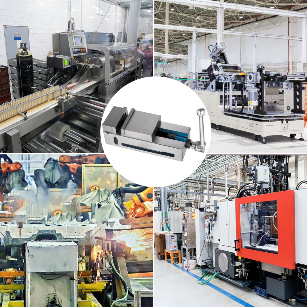 4-inch precision milling vise made of nodular cast iron with 19KN clamping force.