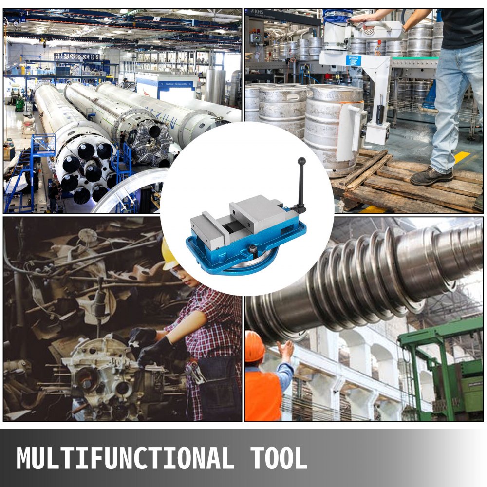 Bostome 6-inch heavy duty milling vise with 360° swivel clamp and hardened clamping jaws.