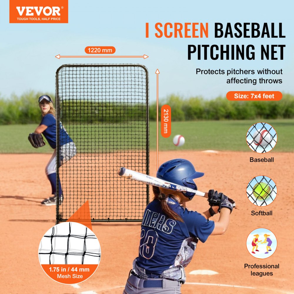 I Screen Baseball for Batting Cage, 7x4 ft Baseball Softball Safety Screen, Body Protector Portable Batting Screen with Carry Bag & Ground Stakes, Heavy Duty Pitching Net for Pitchers Protection