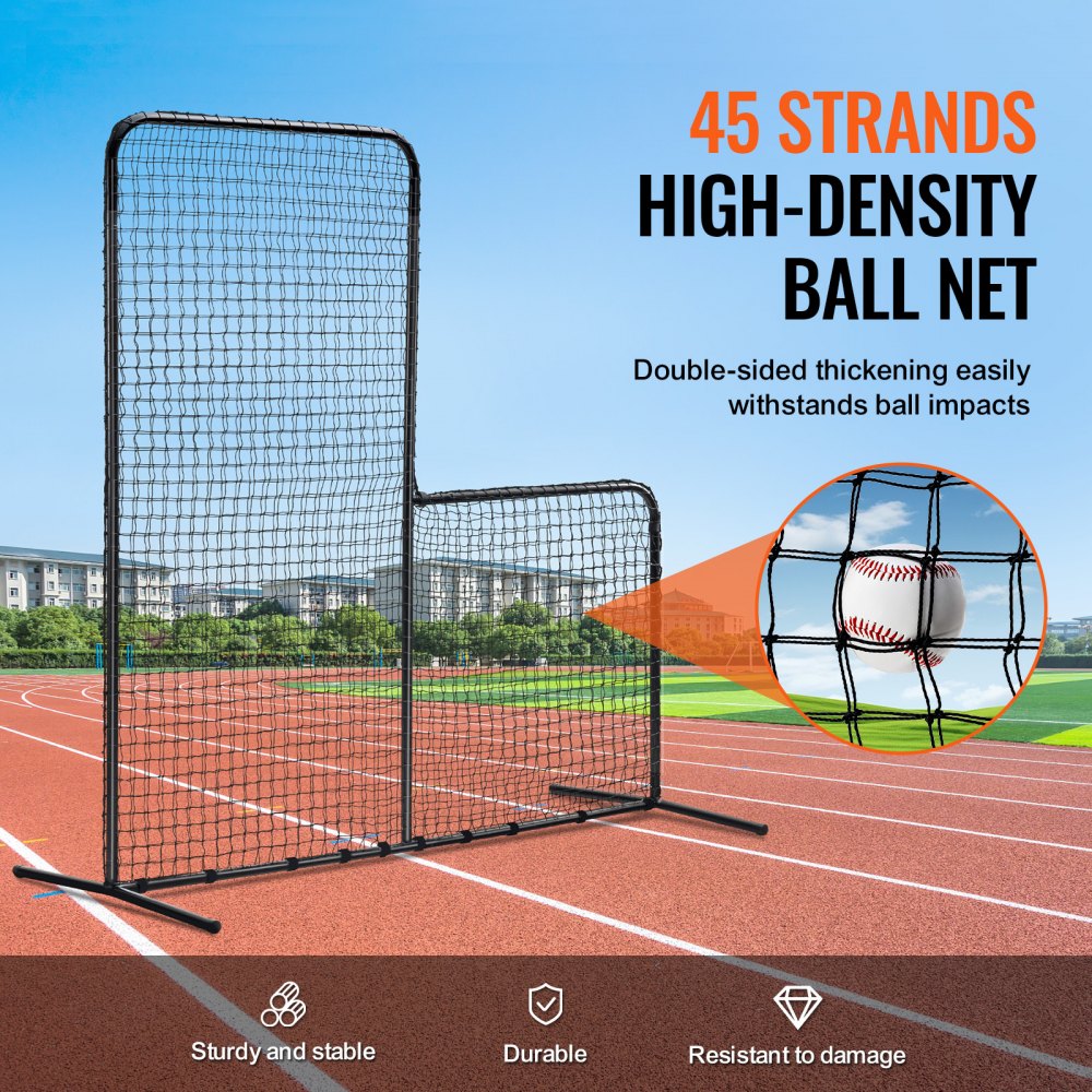 L Screen Baseball for Batting Cage, 7x7 ft Baseball Softball Safety Screen, Body Protector Portable Batting Screen with Carry Bag & Ground Stakes, Heavy Duty Pitching Net for Pitchers Protection