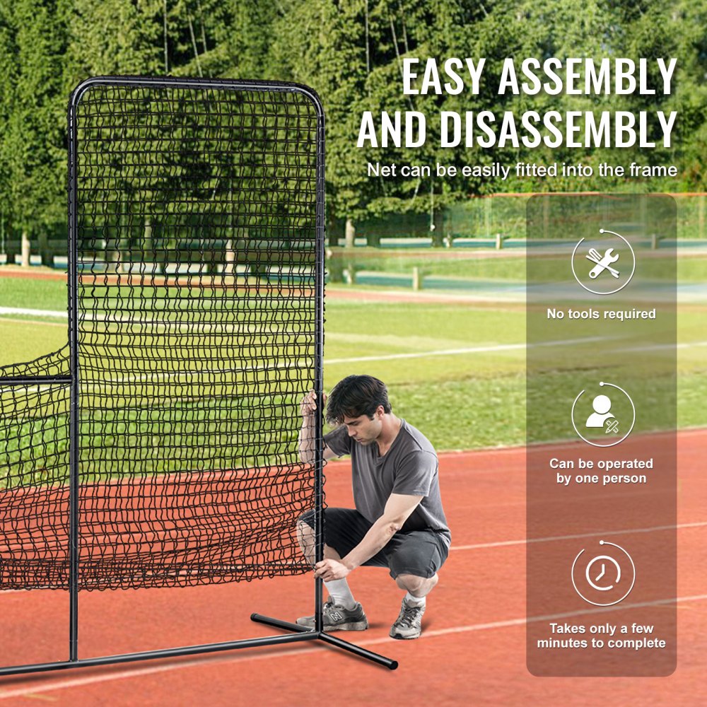 L Screen Baseball for Batting Cage, 7x7 ft Baseball Softball Safety Screen, Body Protector Portable Batting Screen with Carry Bag & Ground Stakes, Heavy Duty Pitching Net for Pitchers Protection