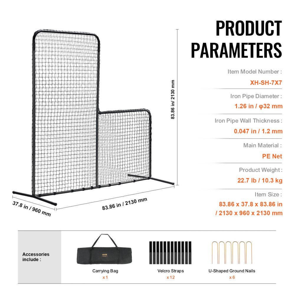L Screen Baseball for Batting Cage, 7x7 ft Baseball Softball Safety Screen, Body Protector Portable Batting Screen with Carry Bag & Ground Stakes, Heavy Duty Pitching Net for Pitchers Protection