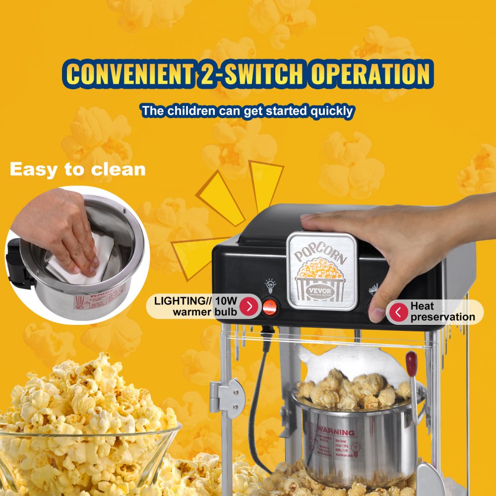 Popcorn Popper Machine Tabletop Popcorn Maker 300W 2.5 Oz Black
