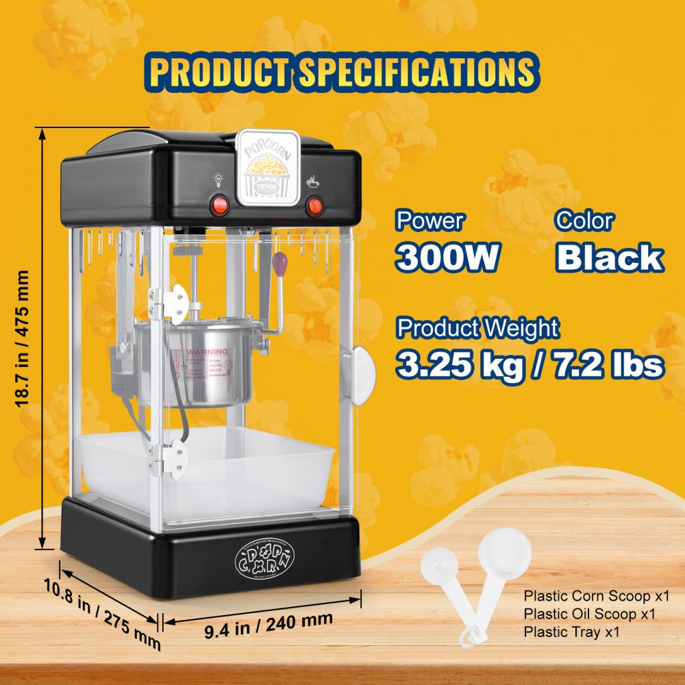Popcorn Popper Machine Tabletop Popcorn Maker 300W 2.5 Oz Black