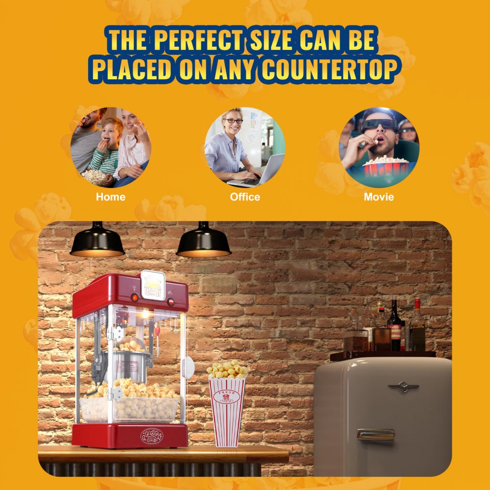 Popcorn Popper Machine Tabletop Popcorn Maker 300W 2.5 Oz Red