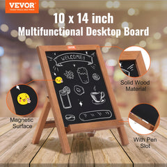 Tabletop Chalkboard Sign, Message Signs with Chalks, Freestanding Framed Memo Board, Vintage Wooden Magnetic Chalk Board, Rustic Brown Chalk Boards, 10"x14", For Kitchen, Home Decor, and Wedding
