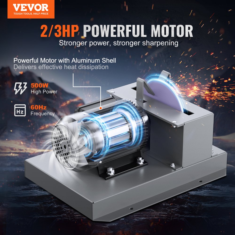 Bostome 2/3HP 500W lawn mower blade sharpener with 7-inch ceramic wheel and aluminum shell motor.