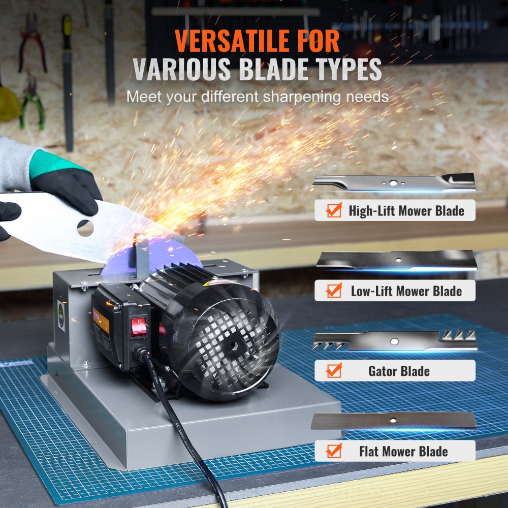 Bostome lawn mower blade sharpener with 7-inch ceramic wheel and steel base for various blades