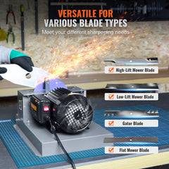 Bostome lawn mower blade sharpener with 7-inch ceramic wheel and steel base for various blades