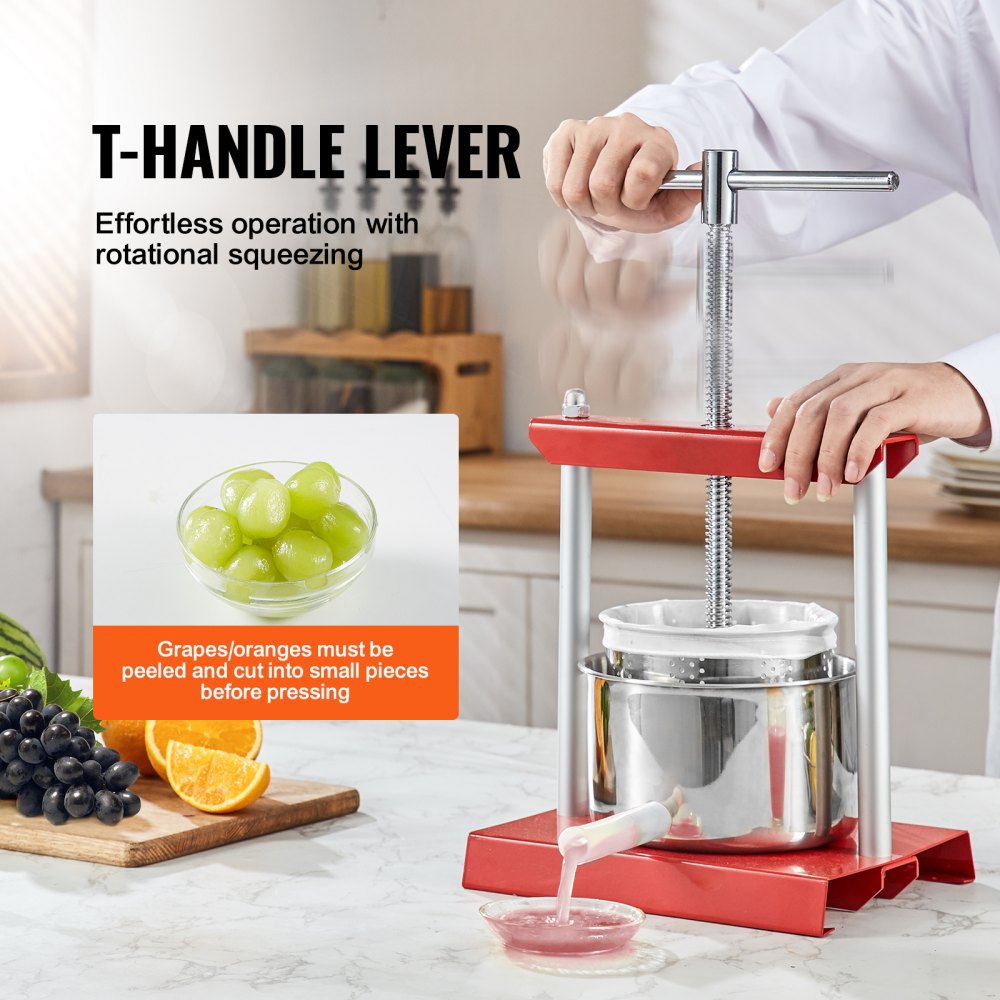 Fruit Wine Press, 0.8 Gallon/3L, 2 Stainless Steel Barrels, Manual Juice Maker, Cider Apple Grape Tincture Vegetables Honey Olive Oil Making Press with T-Handle for Outdoor, Kitchen, and Home