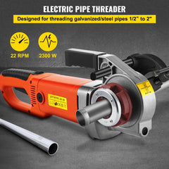 Bostome Electric Pipe Threader with 6 dies, 2300W motor, and ergonomic handle for easy use.