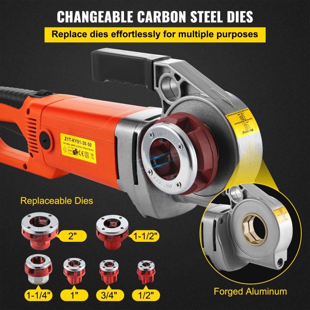 Bostome Electric Pipe Threader with six dies, 2300W motor, and ergonomic design for easy use.