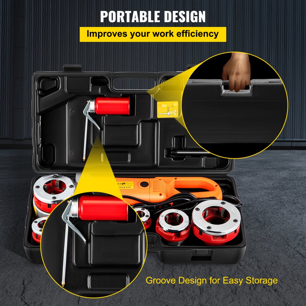 Bostome Electric Pipe Threader with 6 dies, 2300W motor, and ergonomic design for easy use.