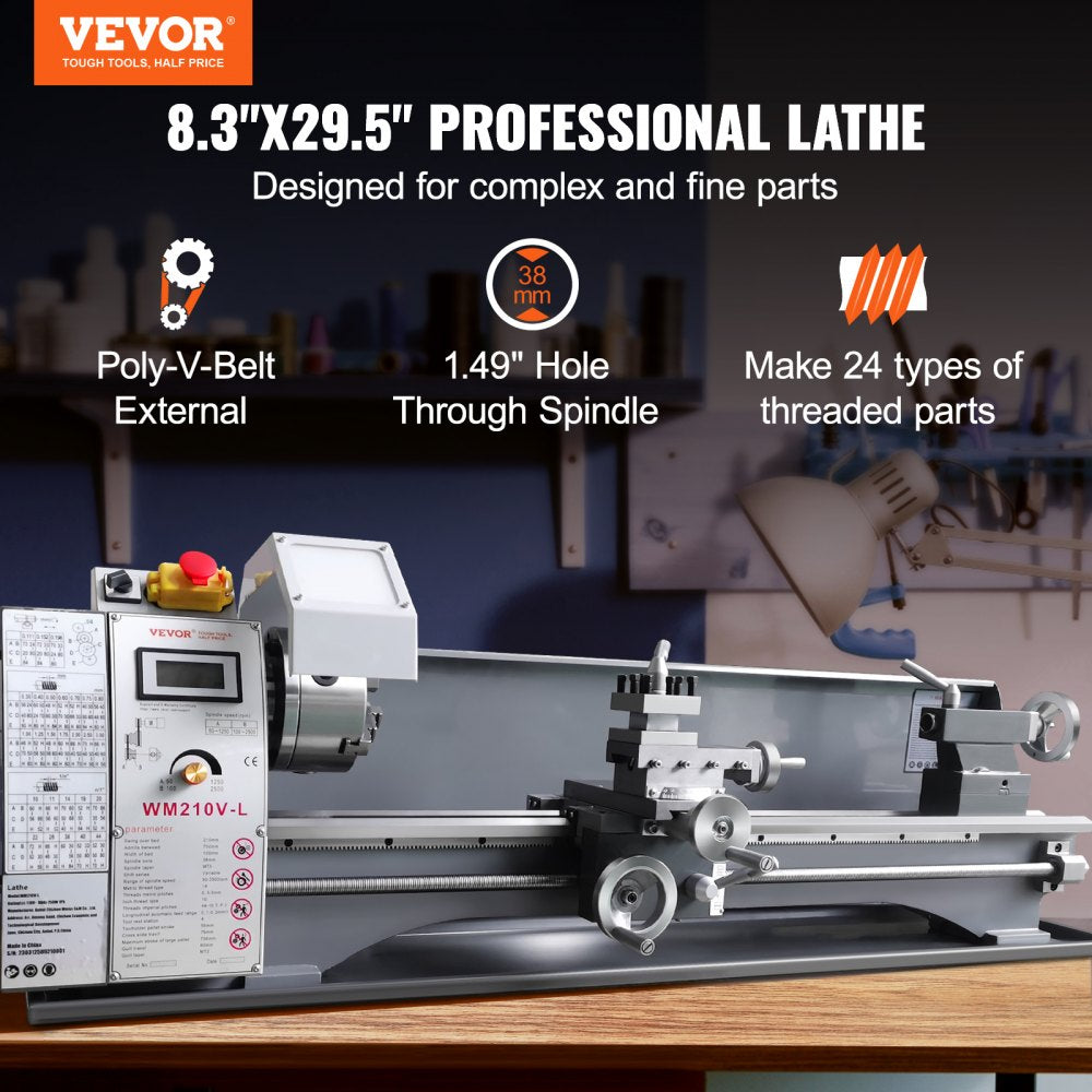 Bostome metal lathe machine with 750W brushless motor and durable cast iron construction.