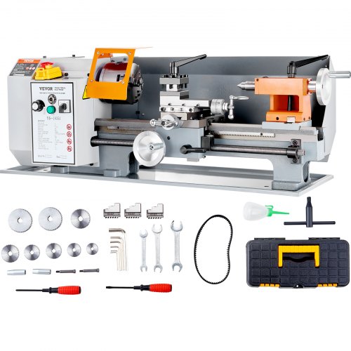 Bostome 7" x 14" metal lathe with digital controls and MT2 tailstock for precise machining.