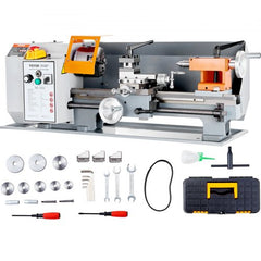 Bostome 7" x 14" metal lathe with digital controls and MT2 tailstock for precise machining.