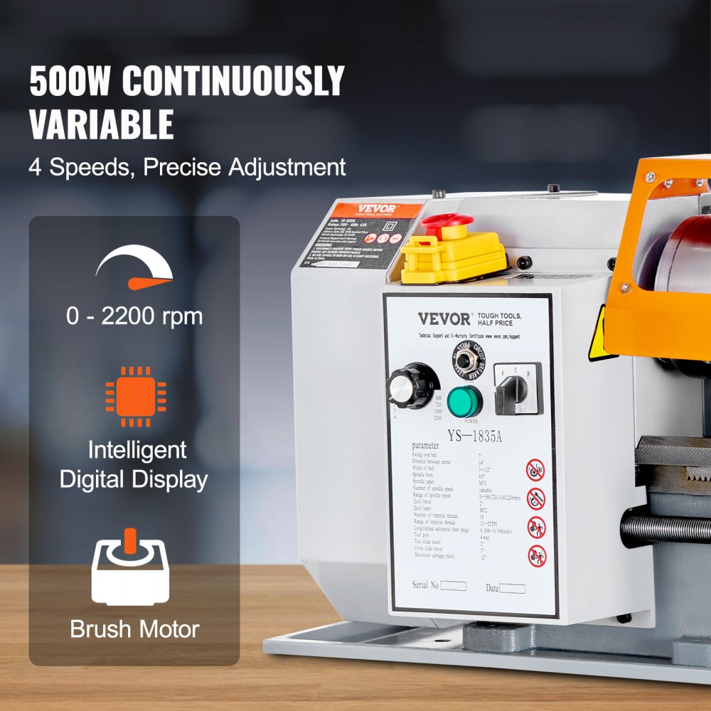Bostome 7" x 14" metal lathe with adjustable speed and precision tailstock for accurate machining.