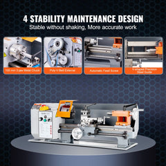 Bostome 7" x 14" metal lathe with digital controls and MT2 tailstock for precise machining.