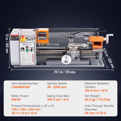 Bostome 8x14 inch precision benchtop metal lathe with 50-2500 RPM variable speed.