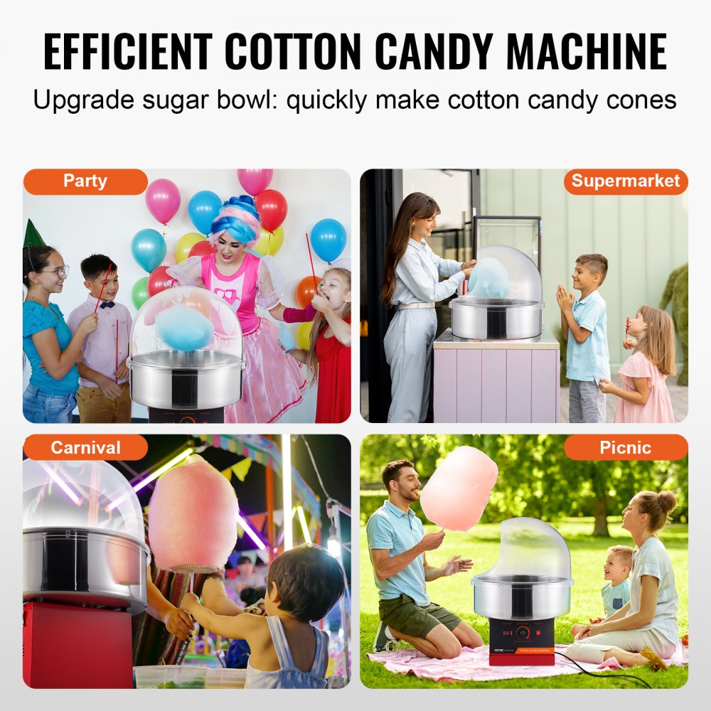 Electric Cotton Candy Machine, 1000W Candy Floss Maker, Commercial Cotton Candy Machine with Cover, Stainless Steel Bowl, and Sugar Scoop, Perfect for Home Kids Birthday, Family Party (Red)
