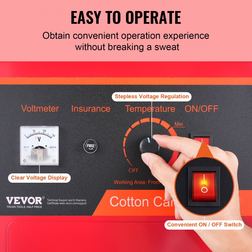 Electric Cotton Candy Machine, 1000W Candy Floss Maker, Commercial Cotton Candy Machine with Cover, Stainless Steel Bowl, Sugar Scoop, Drawer, Perfect for Home Kids Birthday, Family Party, Red