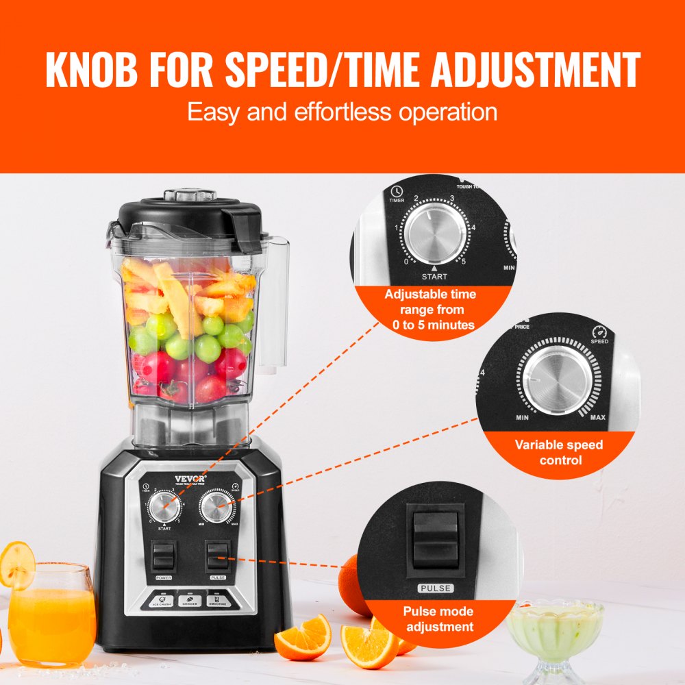 Professional Blender, Commercial Countertop Blenders, 68 oz Jar Blender Combo, Stainless Steel 3 Functions Blender, for Frozen Drinks, Shakes, Smoothies, Peree, and Crush Ice, Black