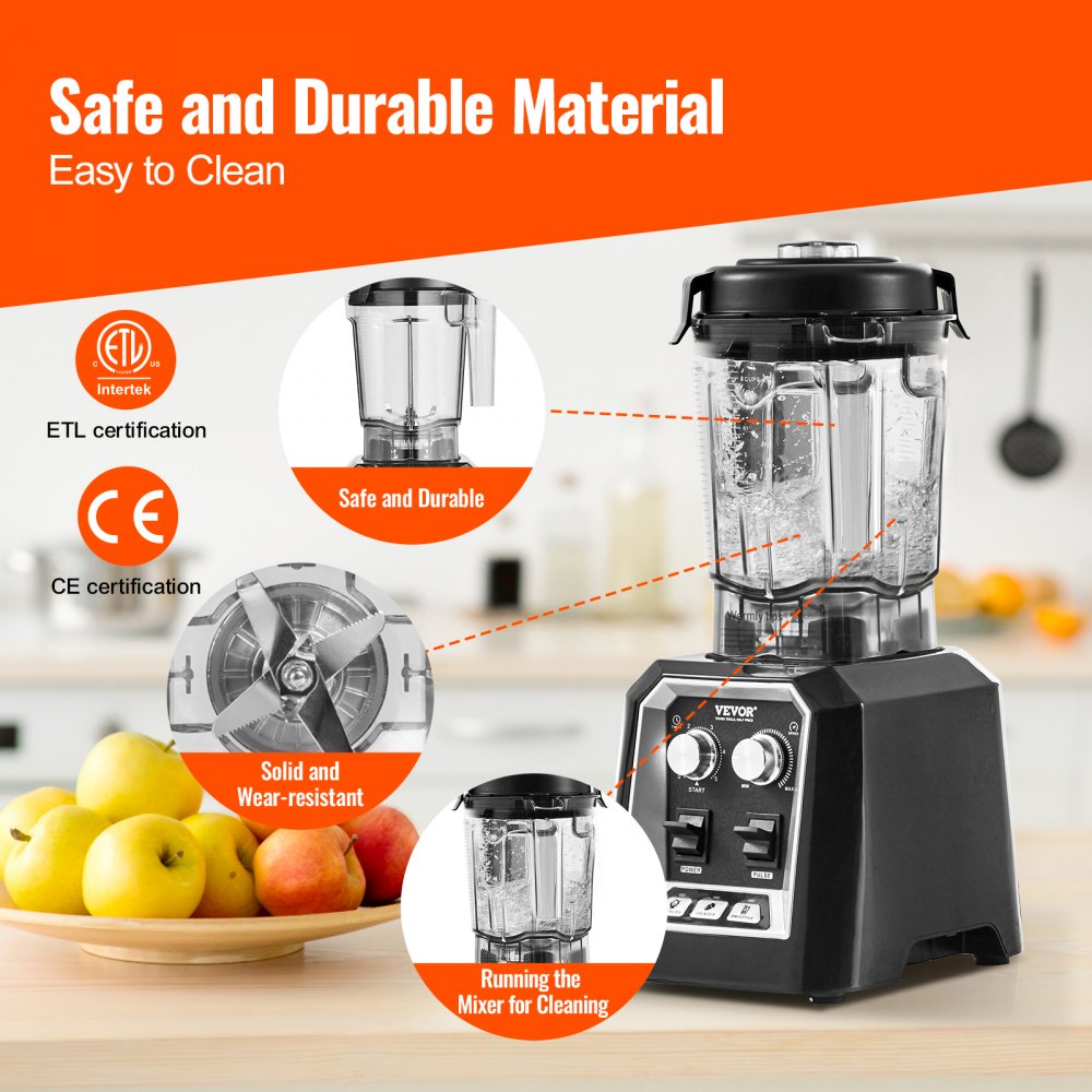 Professional Blender, Commercial Countertop Blenders, 68 oz Jar Blender Combo, Stainless Steel 3 Functions Blender, for Frozen Drinks, Shakes, Smoothies, Peree, and Crush Ice, Black
