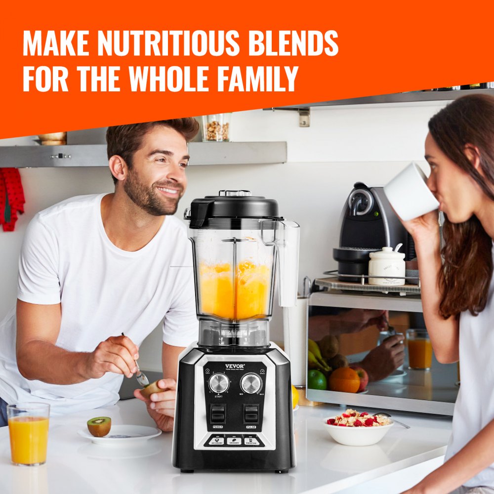 Professional Blender, Commercial Countertop Blenders, 68 oz Jar Blender Combo, Stainless Steel 3 Functions Blender, for Frozen Drinks, Shakes, Smoothies, Peree, and Crush Ice, Black
