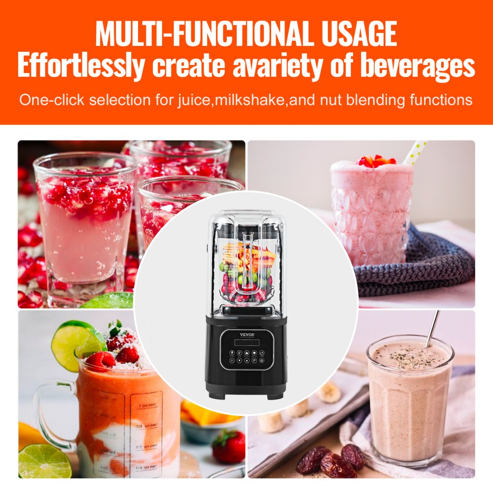 Professional Blender with Shield, Commercial Countertop Blenders, 68 oz  Blender Combo, Stainless Steel 9 Speed & 5 Functions Blender, for Shakes, Smoothies, Peree, and Crush Ice, Black