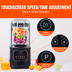 Professional Blender with Shield, Commercial Countertop Blenders, 68 oz  Blender Combo, Stainless Steel 9 Speed & 5 Functions Blender, for Shakes, Smoothies, Peree, and Crush Ice, Black