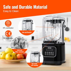 Professional Blender with Shield, Commercial Countertop Blenders, 68 oz  Blender Combo, Stainless Steel 9 Speed & 5 Functions Blender, for Shakes, Smoothies, Peree, and Crush Ice, Black