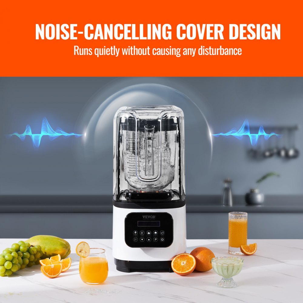 Professional Blender with Shield, Commercial Countertop Blenders, 68 oz Jar Blender Combo, Stainless Steel 9 Speed & 5 Functions Blender, for Shakes, Smoothies, Peree, and Crush Ice, White