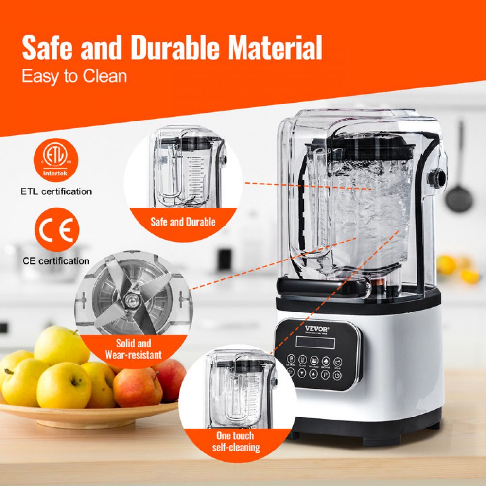Professional Blender with Shield, Commercial Countertop Blenders, 68 oz Jar Blender Combo, Stainless Steel 9 Speed & 5 Functions Blender, for Shakes, Smoothies, Peree, and Crush Ice, White