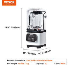 Professional Blender with Shield, Commercial Countertop Blenders, 68 oz Jar Blender Combo, Stainless Steel 9 Speed & 5 Functions Blender, for Shakes, Smoothies, Peree, and Crush Ice, White