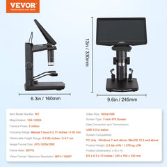 7-inch IPS LCD digital microscope with 10X-1200X magnification and 32GB storage.