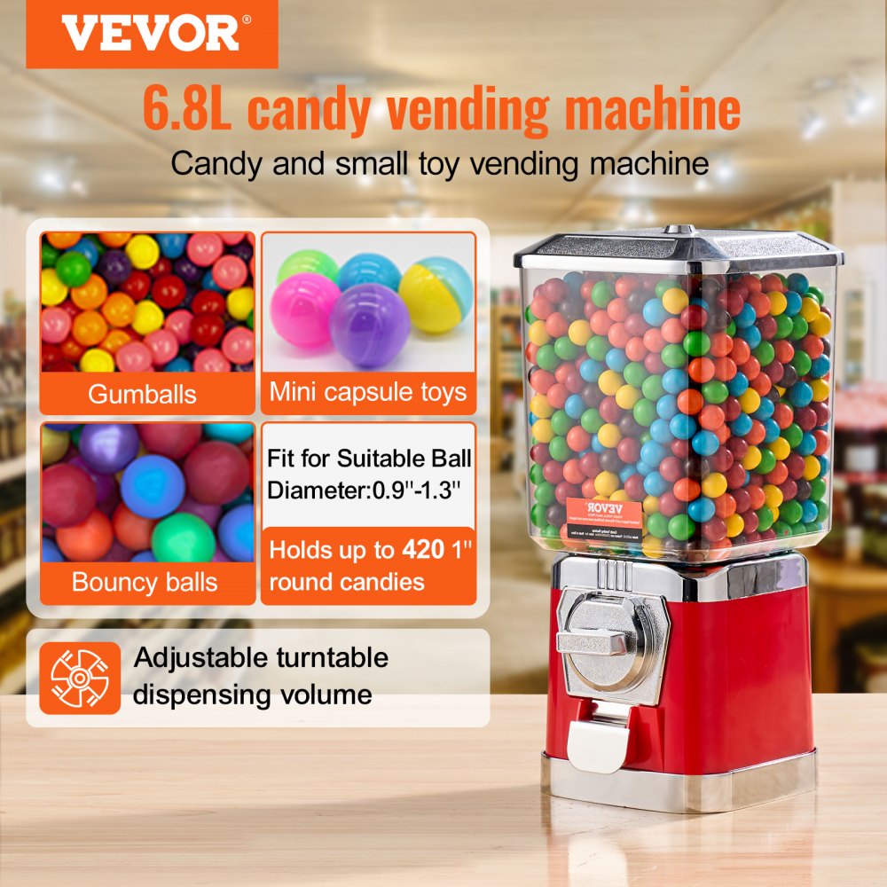 17"H Gumball Machine Vending Coin Bank Vintage Candy Dispenser PC Red
