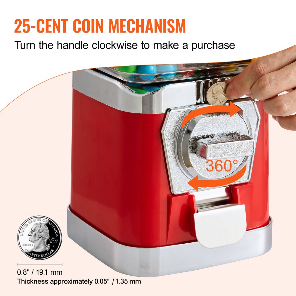 17"H Gumball Machine Vending Coin Bank Vintage Candy Dispenser PC Red