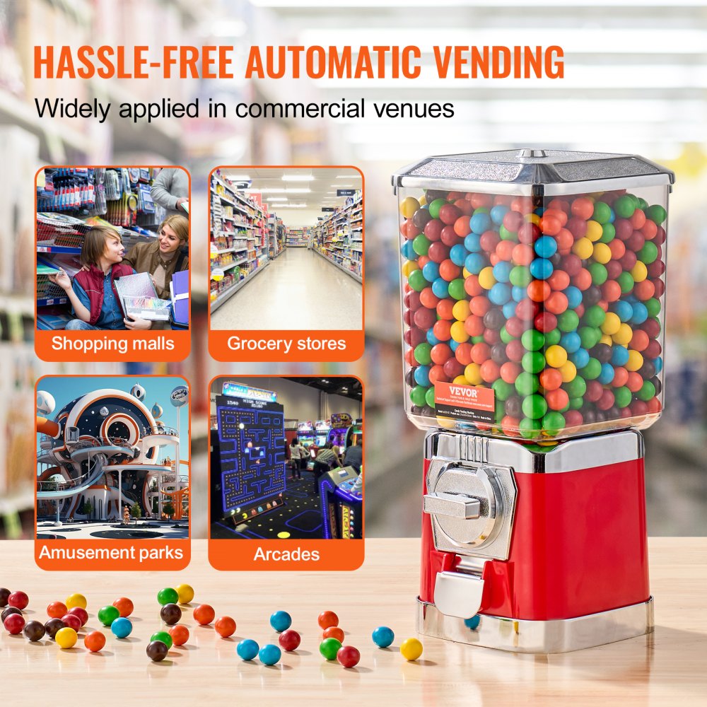 17"H Gumball Machine Vending Coin Bank Vintage Candy Dispenser PC Red