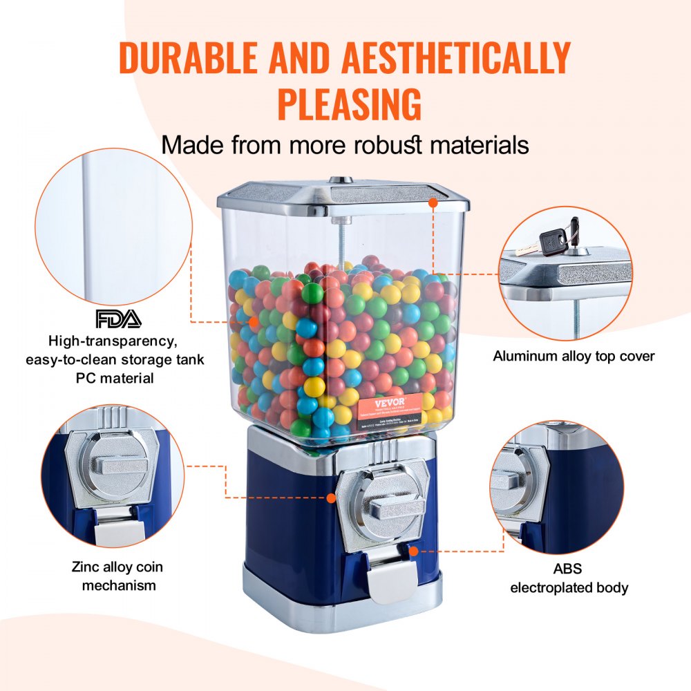 17"H Gumball Machine Vending Coin Bank Vintage Candy Dispenser PC Bule