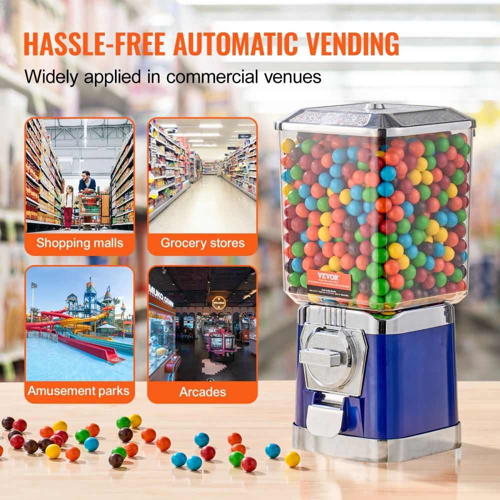 17"H Gumball Machine Vending Coin Bank Vintage Candy Dispenser PC Bule