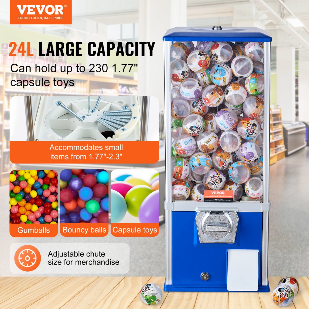 25"H Gumball Machine Vending Coin Bank Vintage Gumballs Dispenser PS Bule